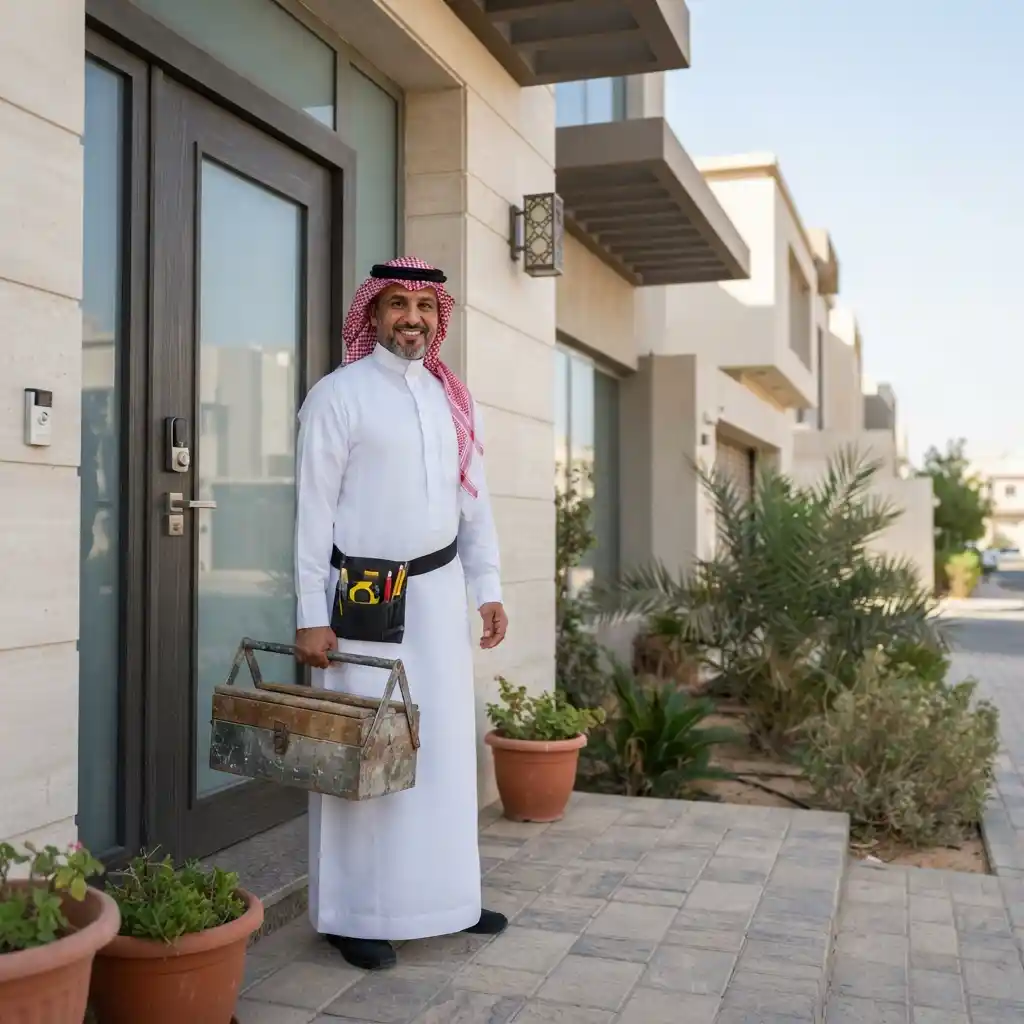 فني متخصص يقوم بصيانة الأبواب وتركيب الأقفال عند البحث عن نجار قريب مني في الطائف للخدمات المنزلية